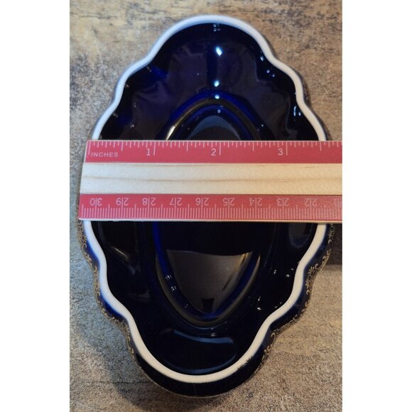 Limoges Castel Porcelain Trinket Or Jewelry Box Cobalt Blue W/ Courting Couple - Picture 8 of 12